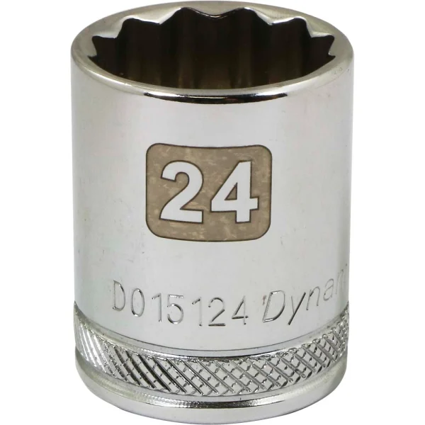 Dynamic Tools 1/2" Drive 12 Point Metric, 24mm Standard Length, Chrome Finish Socket (D015124)