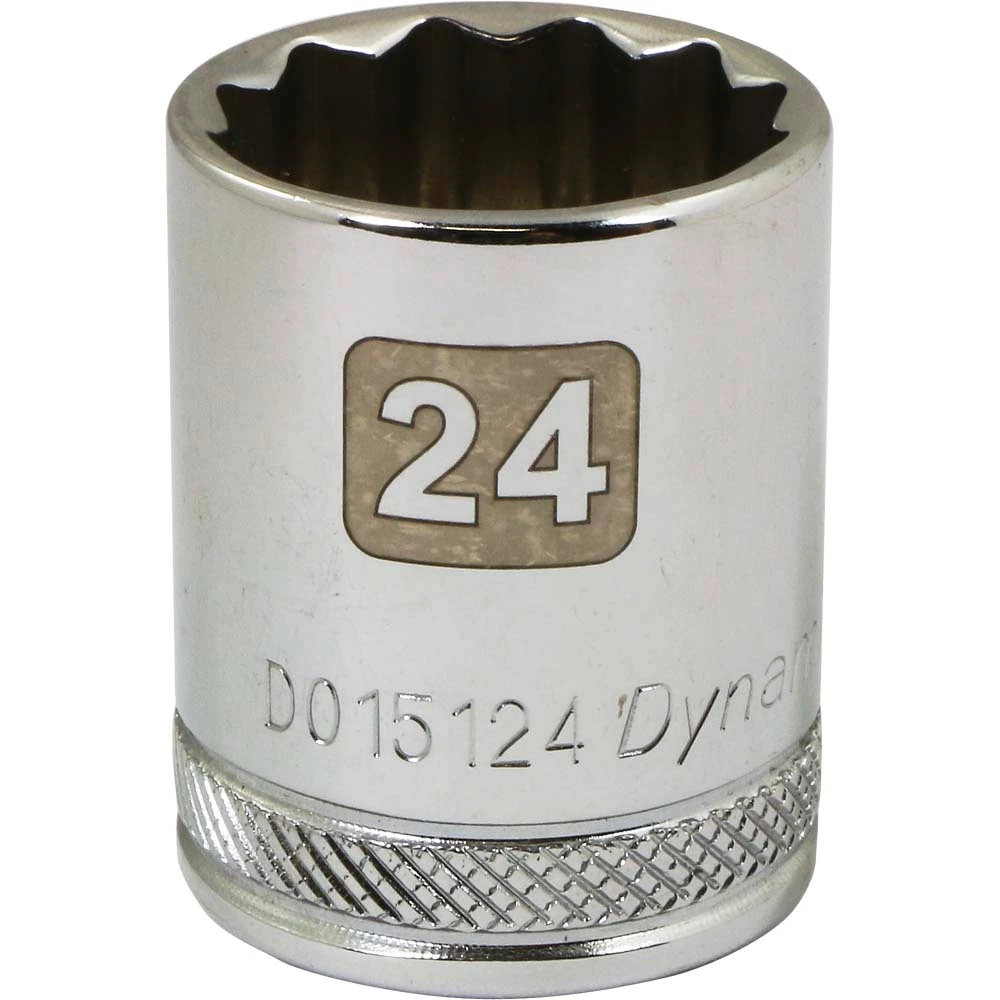 Dynamic Tools 1/2" Drive 12 Point Metric, 24mm Standard Length, Chrome Finish Socket (D015124)