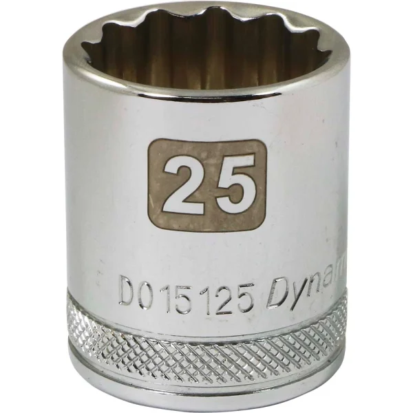 Dynamic Tools 1/2" Drive 12 Point Metric, 25mm Standard Length, Chrome Finish Socket (D015125)