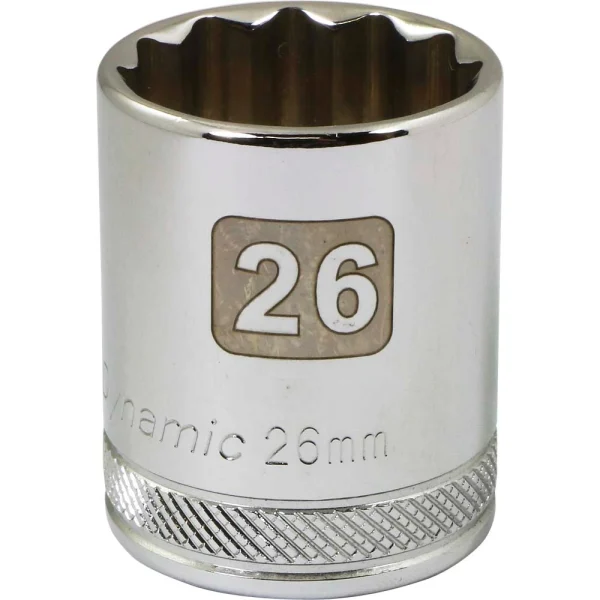 Dynamic Tools 1/2" Drive 12 Point Metric, 26mm Standard Length, Chrome Finish Socket (D015126)