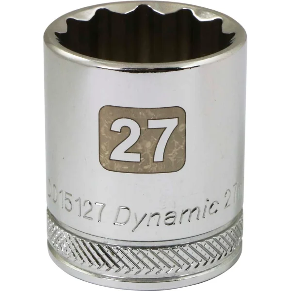 Dynamic Tools 1/2" Drive 12 Point Metric, 27mm Standard Length, Chrome Finish Socket (D015127)