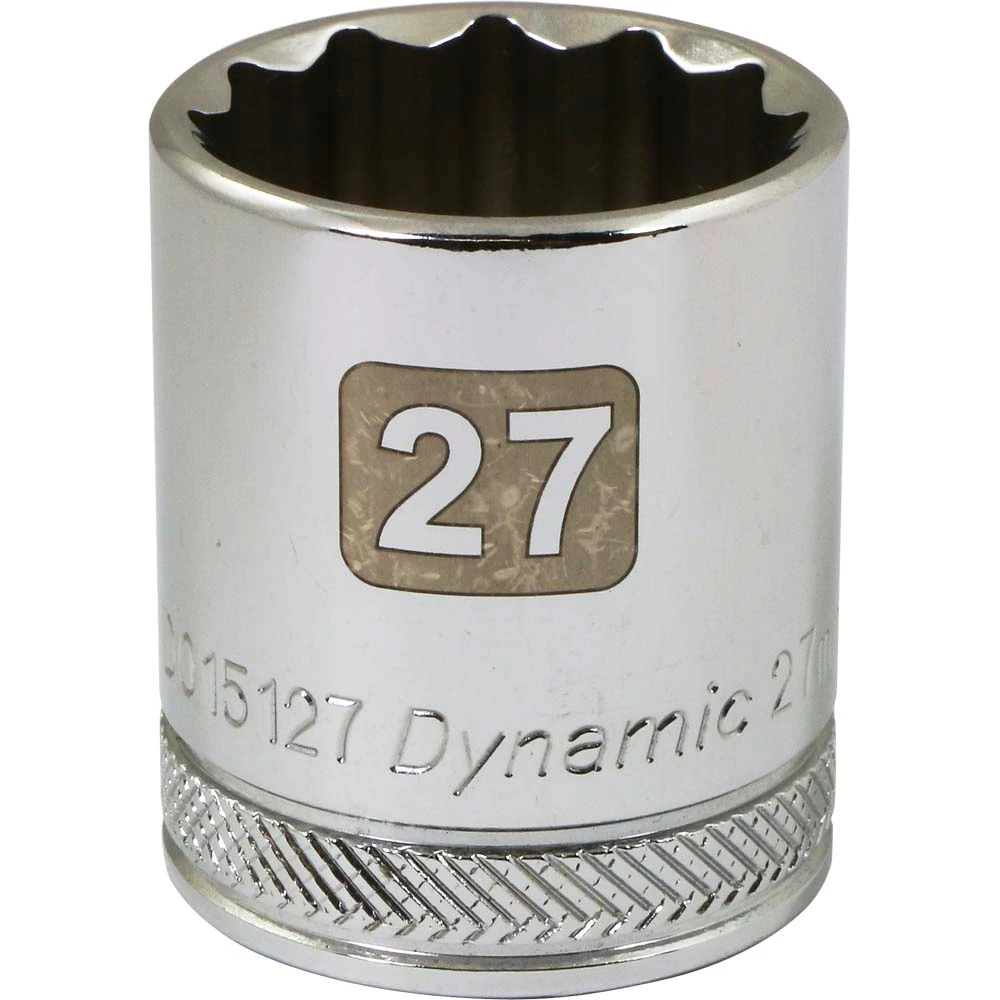 Dynamic Tools 1/2" Drive 12 Point Metric, 27mm Standard Length, Chrome Finish Socket (D015127)
