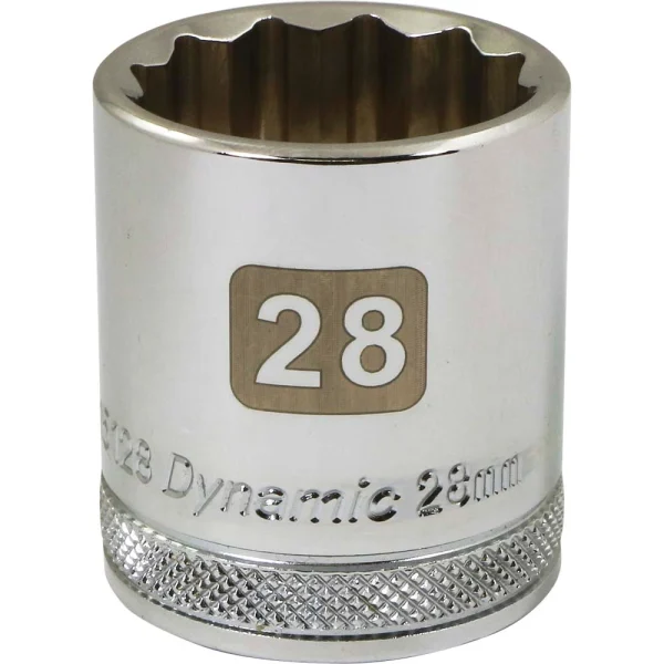 Dynamic Tools 1/2" Drive 12 Point Metric, 28mm Standard Length, Chrome Finish Socket (D015128)