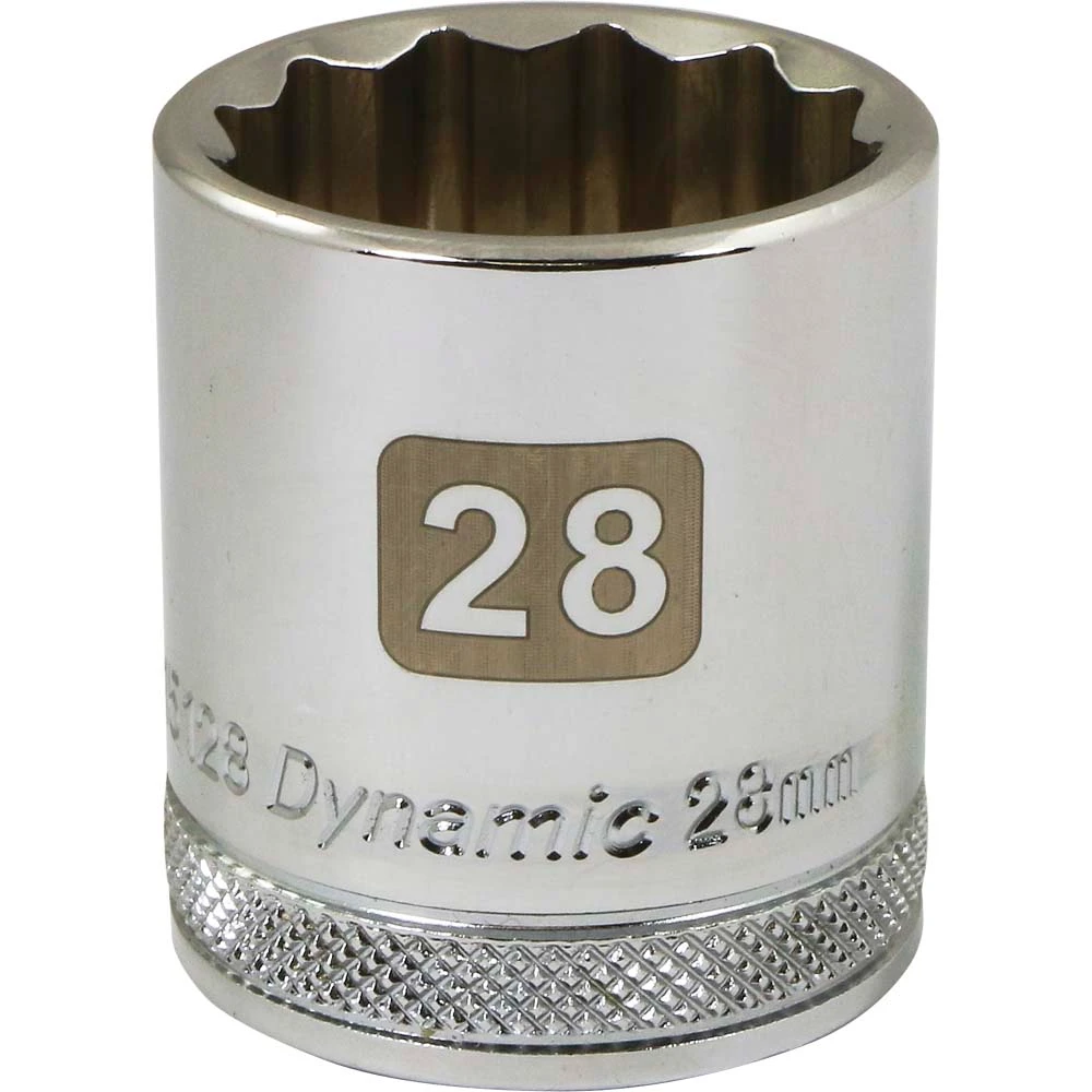 Dynamic Tools 1/2" Drive 12 Point Metric, 28mm Standard Length, Chrome Finish Socket (D015128)