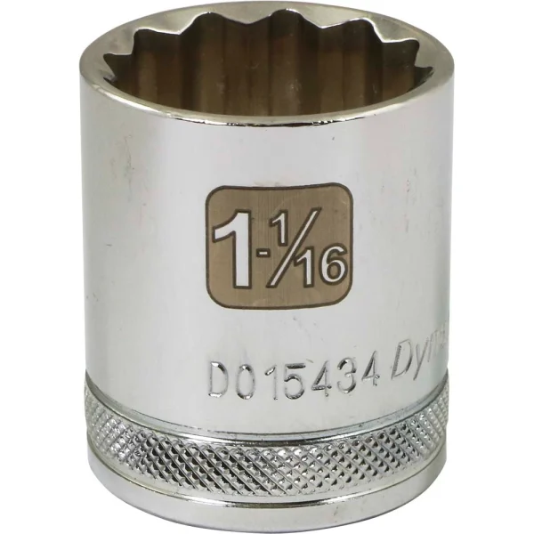 Dynamic Tools 1/2" Drive 12 Point SAE, 1-1/16" Standard Length, Chrome Finish Socket (D015434)