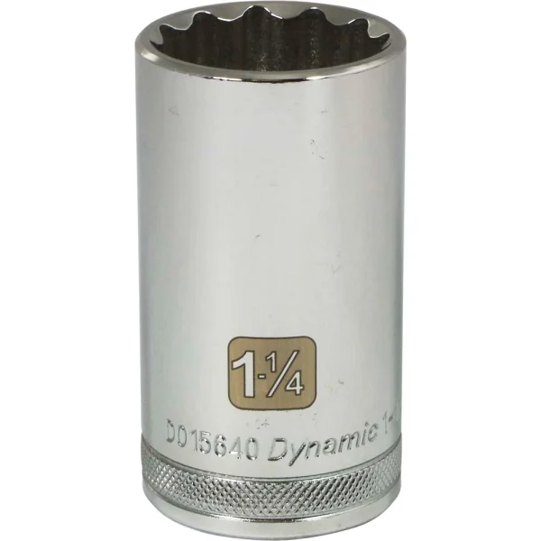 Dynamic Tools 1/2" Drive 12 Point SAE, 1-1/4" Deep Length, Chrome Finish Socket (D015640)