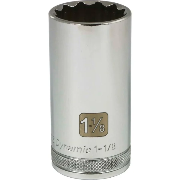 Dynamic Tools 1/2" Drive 12 Point SAE, 1-1/8" Deep Length, Chrome Finish Socket (D015636)