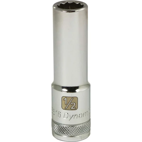 Dynamic Tools 1/2" Drive 12 Point SAE, 1/2" Deep Length, Chrome Finish Socket (D015616)