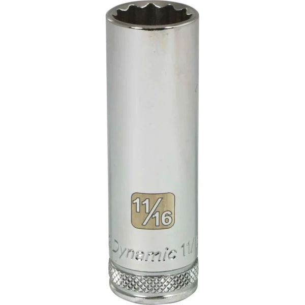 Dynamic Tools 1/2" Drive 12 Point SAE, 11/16" Deep Length, Chrome Finish Socket (D015622)