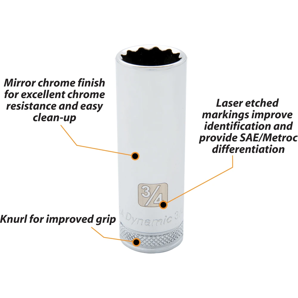 Dynamic Tools 1/2" Drive 12 Point SAE, 11/16" Deep Length, Chrome Finish Socket (D015622) — product image 5