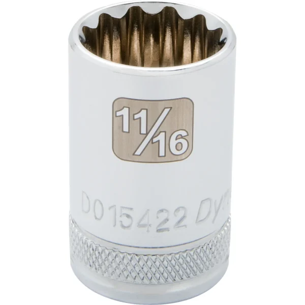 Dynamic Tools 1/2" Drive 12 Point SAE, 11/16" Standard Length, Chrome Finish Socket (D015422)