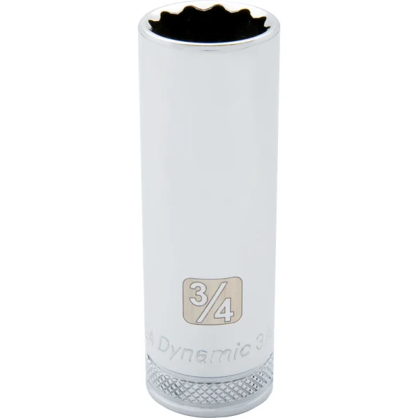 Dynamic Tools 1/2" Drive 12 Point SAE, 3/4" Deep Length, Chrome Finish Socket (D015624)