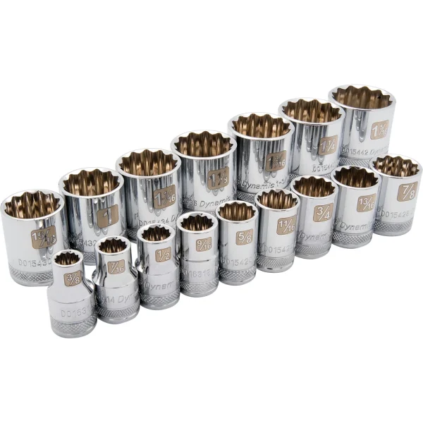 Dynamic Tools 1/2" Drive 16 Piece 12 Point Standard, SAE Socket Set, 3/8" - 1-5/16" (D018002)