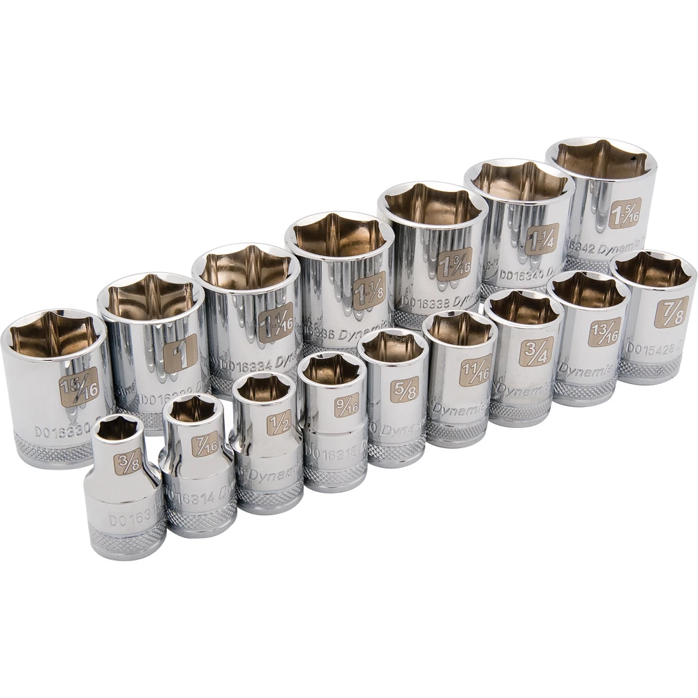 Dynamic Tools 1/2" Drive 16 Piece 6 Point Standard, SAE Socket Set, 3/8" - 1-5/16" (D018000)