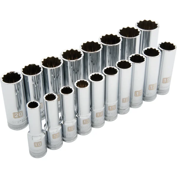 Dynamic Tools 1/2" Drive 18 Piece 12 Point Deep, Metric Socket Set, 10mm - 27mm (D018007)