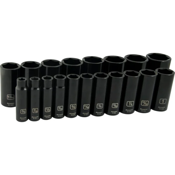 Dynamic Tools 1/2" Drive 19 Pieces 6 Point Deep SAE Impact Socket Set (D018026)