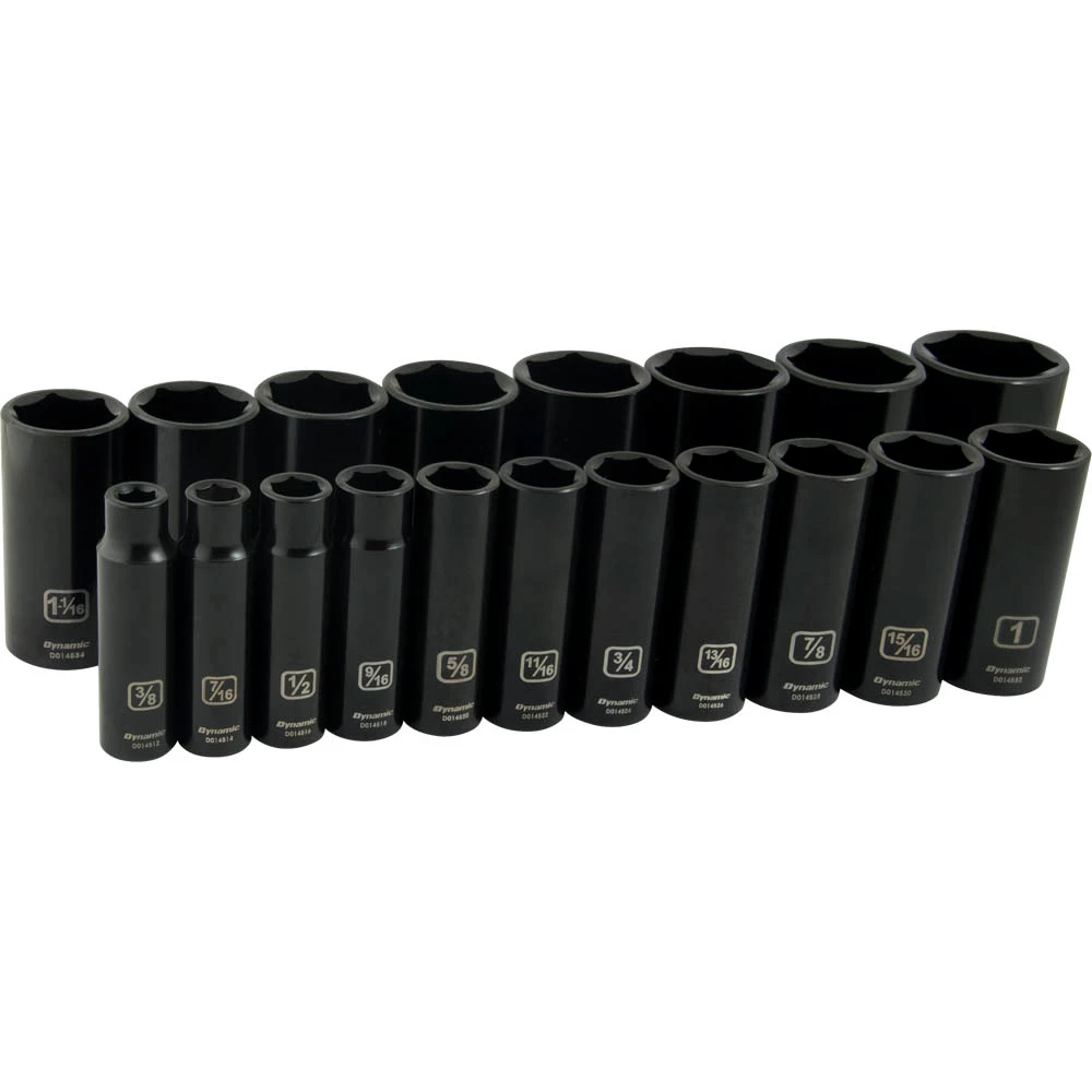 Dynamic Tools 1/2" Drive 19 Pieces 6 Point Deep SAE Impact Socket Set (D018026)