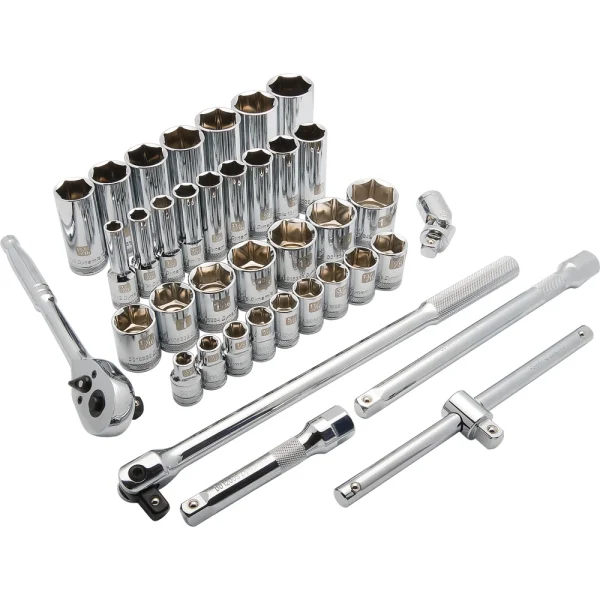 Dynamic Tools 1/2" Drive 38 Piece 6 Point, Standard/Deep, SAE Socket Set, 3/8 - 1-5/16" (D018012)