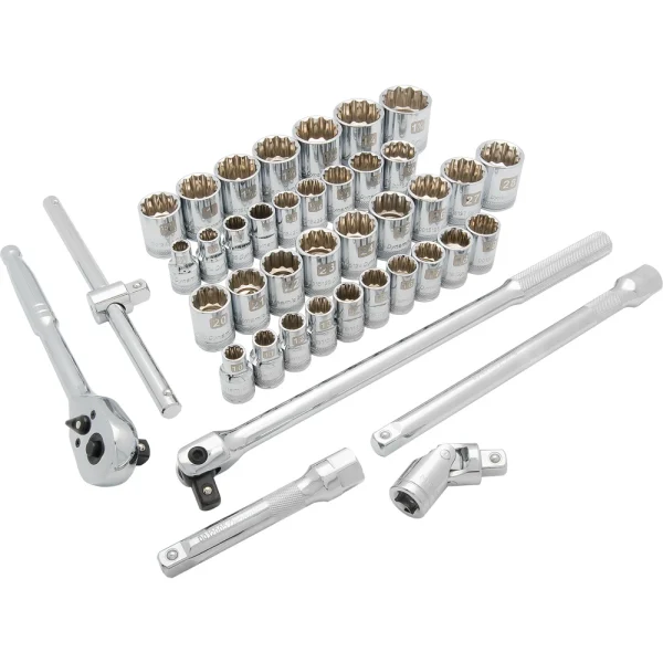 Dynamic Tools 1/2" Drive 41 Piece 12 Point Standard, SAE/Metric Socket Set, 3/8" - 1-5/16", 10mm - 28mm (D018011)