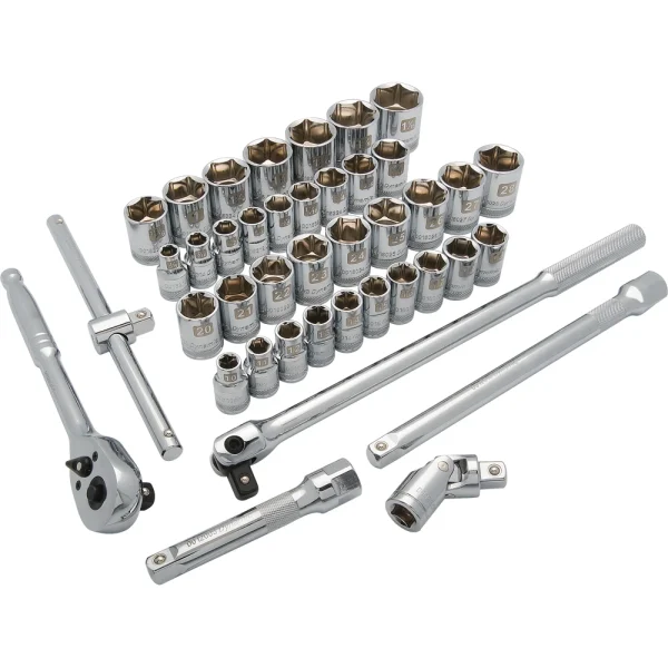 Dynamic Tools 1/2" Drive 41 Piece 6 Point Standard, SAE/Metric Socket Set, 3/8" - 1-5/16", 10mm - 28mm (D018010)