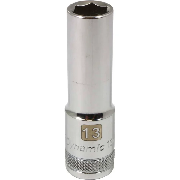 Dynamic Tools 1/2" Drive 6 Point Metric, 13mm Deep Length, Chrome Finish Socket (D016213)