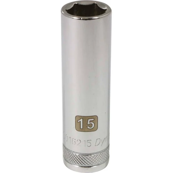 Dynamic Tools 1/2" Drive 6 Point Metric, 15mm Deep Length, Chrome Finish Socket (D016215)