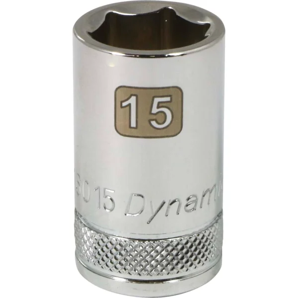 Dynamic Tools 1/2" Drive 6 Point Metric, 15mm Standard Length, Chrome Finish Socket (D016015)
