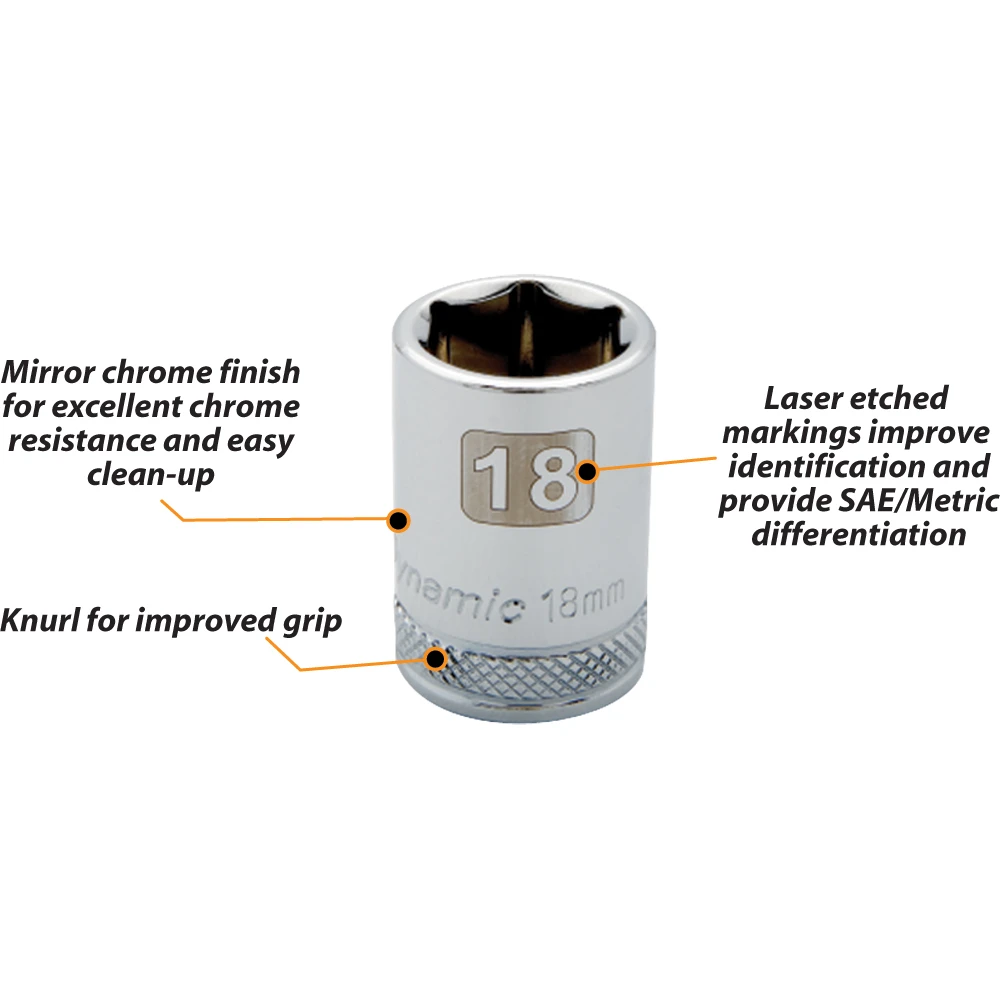 Dynamic Tools 1/2" Drive 6 Point Metric, 15mm Standard Length, Chrome Finish Socket (D016015) — product image 7