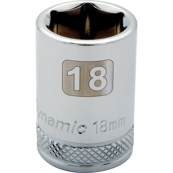 Dynamic Tools 1/2" Drive 6 Point Metric, 18mm Standard Length, Chrome Finish Socket (D016018)