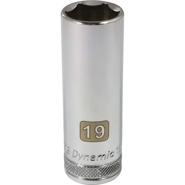 Dynamic Tools 1/2" Drive 6 Point Metric, 19mm Deep Length, Chrome Finish Socket (D016219)