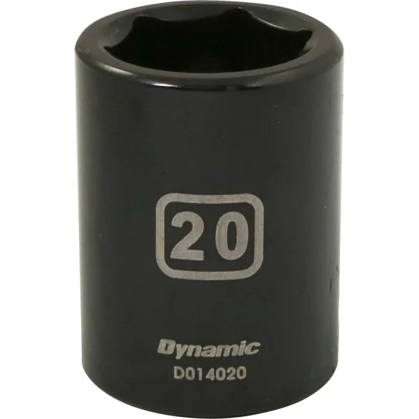 Dynamic Tools 1/2" Drive 6 Point Metric, 20mm Standard Length, Impact Socket (D014020)