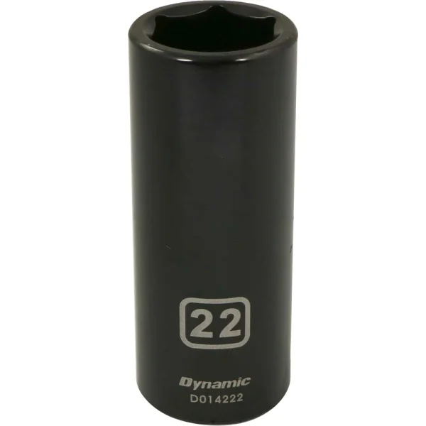 Dynamic Tools 1/2" Drive 6 Point Metric, 22mm Deep Length, Impact Socket (D014222)