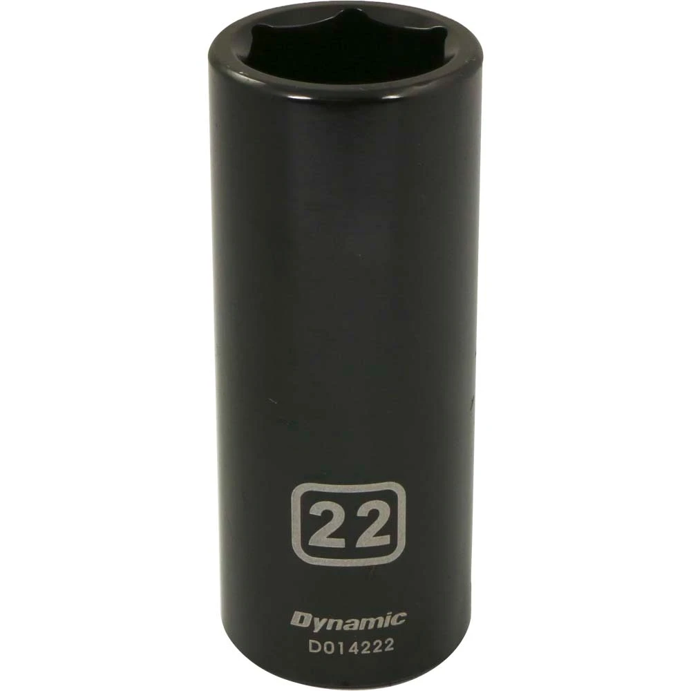 Dynamic Tools 1/2" Drive 6 Point Metric, 22mm Deep Length, Impact Socket (D014222)