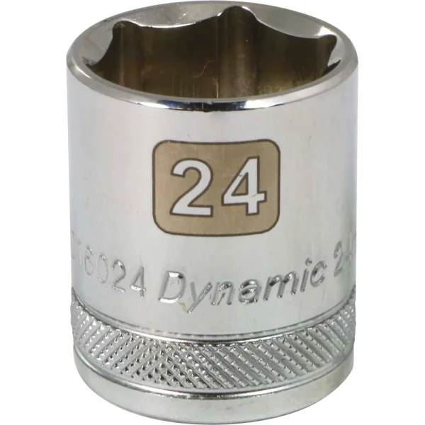 Dynamic Tools 1/2" Drive 6 Point Metric, 24mm Standard Length, Chrome Finish Socket (D016024)