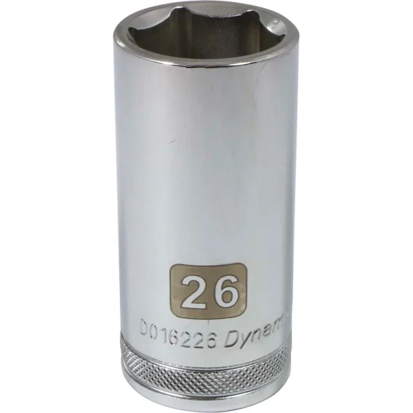 Dynamic Tools 1/2" Drive 6 Point Metric, 26mm Deep Length, Chrome Finish Socket (D016226)
