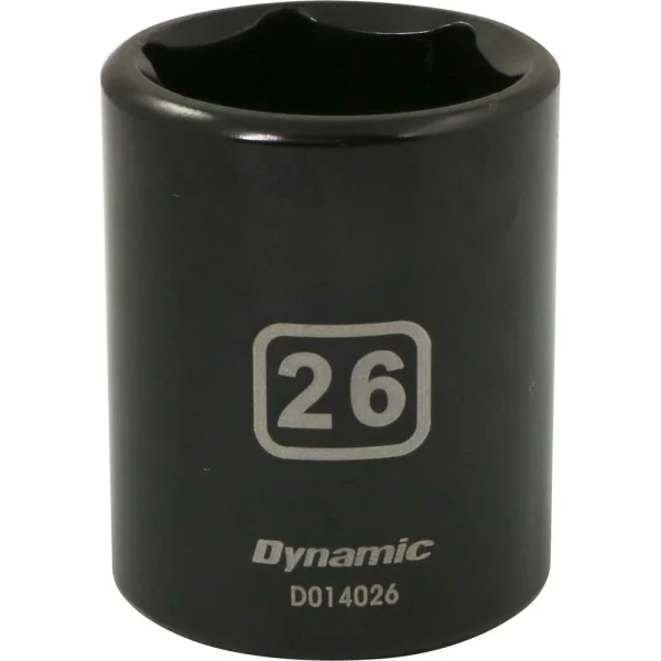 Dynamic Tools 1/2" Drive 6 Point Metric, 26mm Standard Length, Impact Socket (D014026)