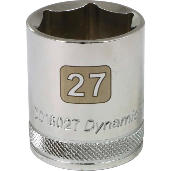 Dynamic Tools 1/2" Drive 6 Point Metric, 27mm Standard Length, Chrome Finish Socket (D016027)