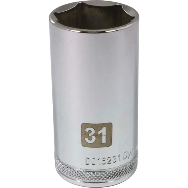 Dynamic Tools 1/2" Drive 6 Point Metric, 31mm Deep Length, Chrome Finish Socket (D016231)