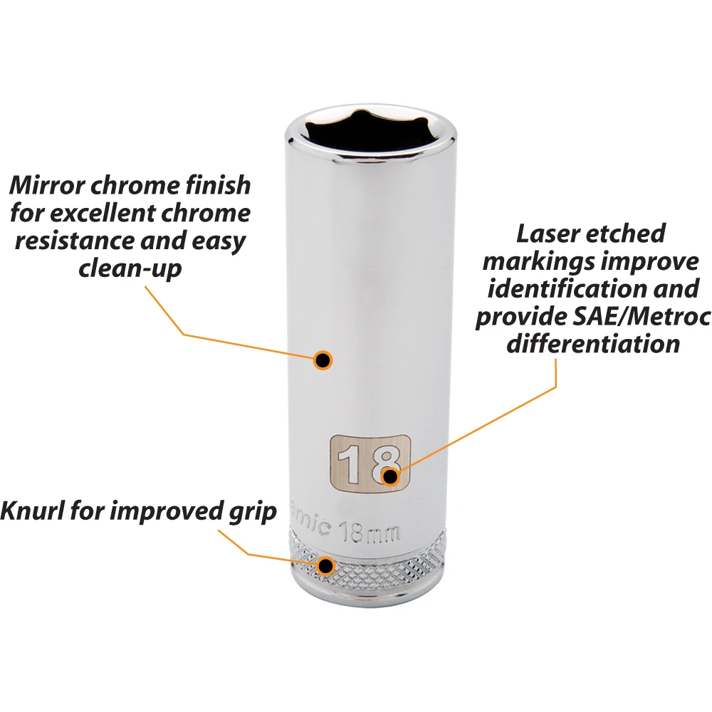 Dynamic Tools 1/2" Drive 6 Point Metric, 31mm Deep Length, Chrome Finish Socket (D016231) — product image 10