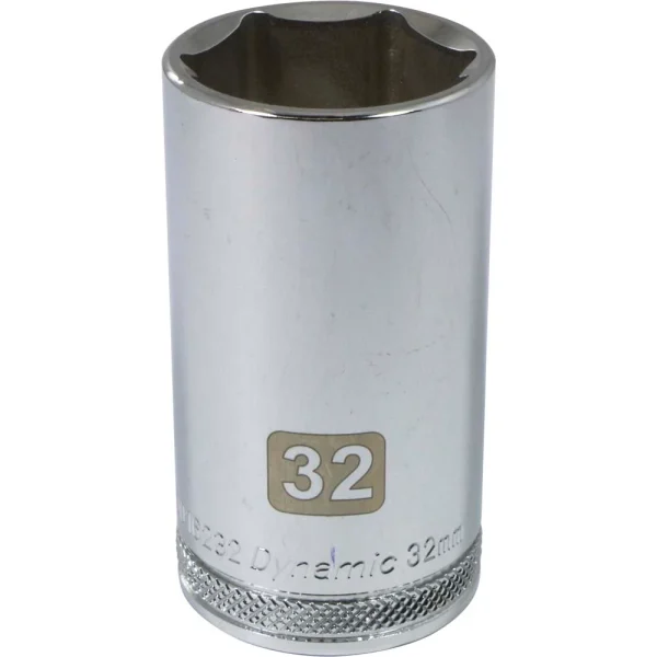 Dynamic Tools 1/2" Drive 6 Point Metric, 32mm Deep Length, Chrome Finish Socket (D016232)