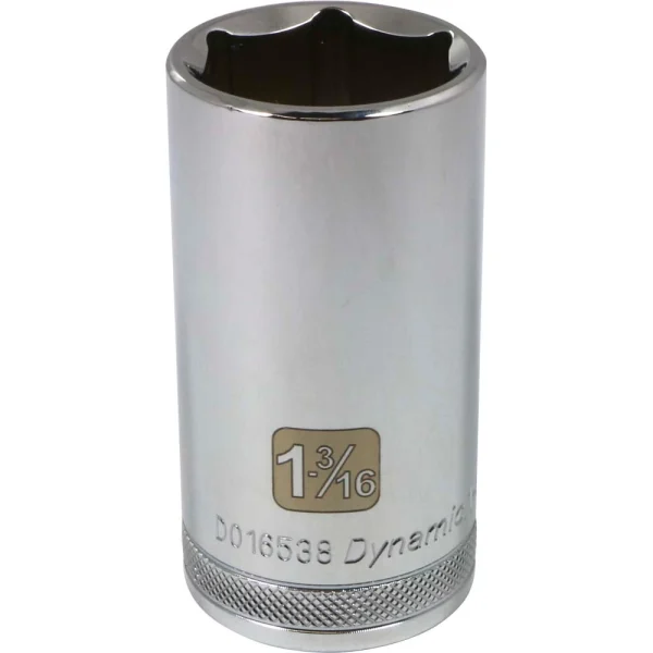 Dynamic Tools 1/2" Drive 6 Point SAE, 1-3/16" Deep Length, Chrome Finish Socket (D016538)