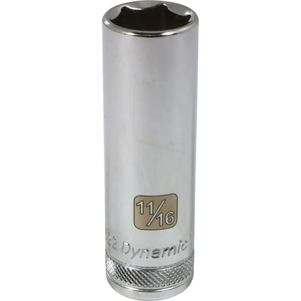 Dynamic Tools 1/2" Drive 6 Point SAE, 11/16" Deep Length, Chrome Finish Socket (D016522)