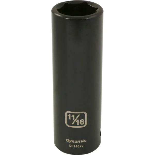 Dynamic Tools 1/2" Drive 6 Point SAE, 11/16" Deep Length, Impact Socket (D014522)