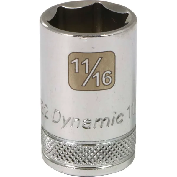 Dynamic Tools 1/2" Drive 6 Point SAE, 11/16" Standard Length, Chrome Finish Socket (D016322)