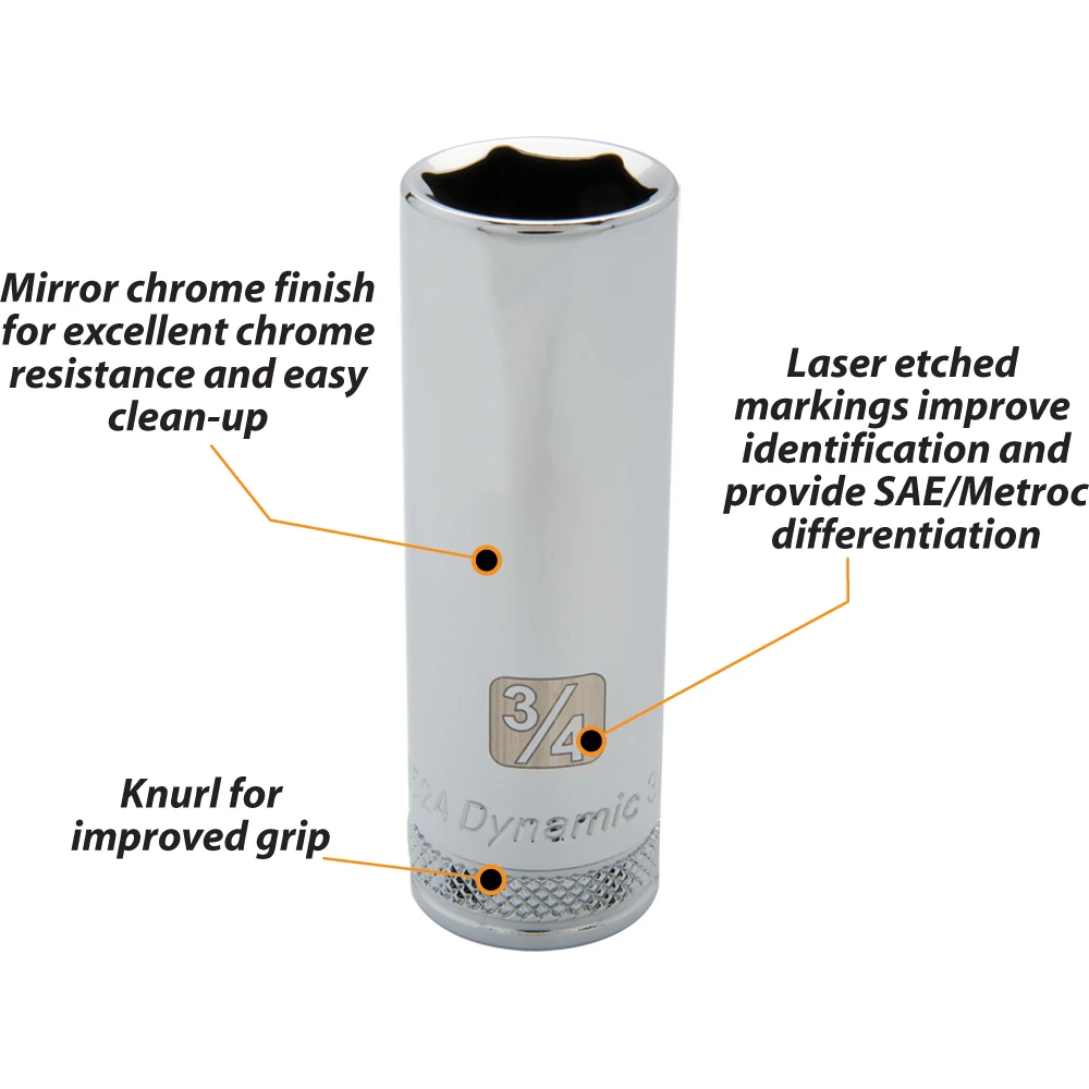 Dynamic Tools 1/2" Drive 6 Point SAE, 7/8" Deep Length, Chrome Finish Socket (D016528) — product image 3