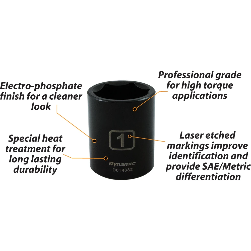 Dynamic Tools 1/2" Drive 6 Point SAE, 9/16" Standard Length, Impact Socket (D014318) — product image 3