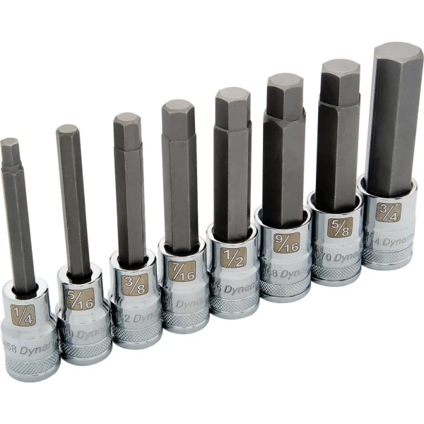 Dynamic Tools 1/2" Drive 8 Piece Long SAE, Hex Socket Set, 1/4" - 3/4" (D018019)