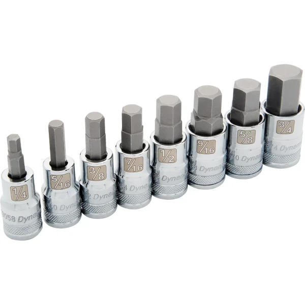 Dynamic Tools 1/2" Drive 8 Piece Standard SAE, Hex Socket Set, 1/4" - 3/4" (D018018)