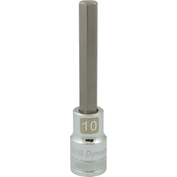 Dynamic Tools 1/2" Drive Metric Hex Head, 10mm Long Bit, Chrome Finish Socket (D013410)