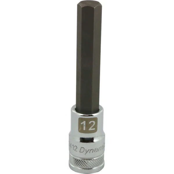Dynamic Tools 1/2" Drive Metric Hex Head, 12mm Long Bit, Chrome Finish Socket (D013412)